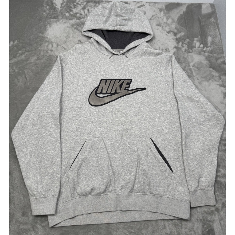 Vintage Nike Hoodie Sweatshirt Mens 2XL XXL Gray Pullover Swoosh Logo 90s Y2K